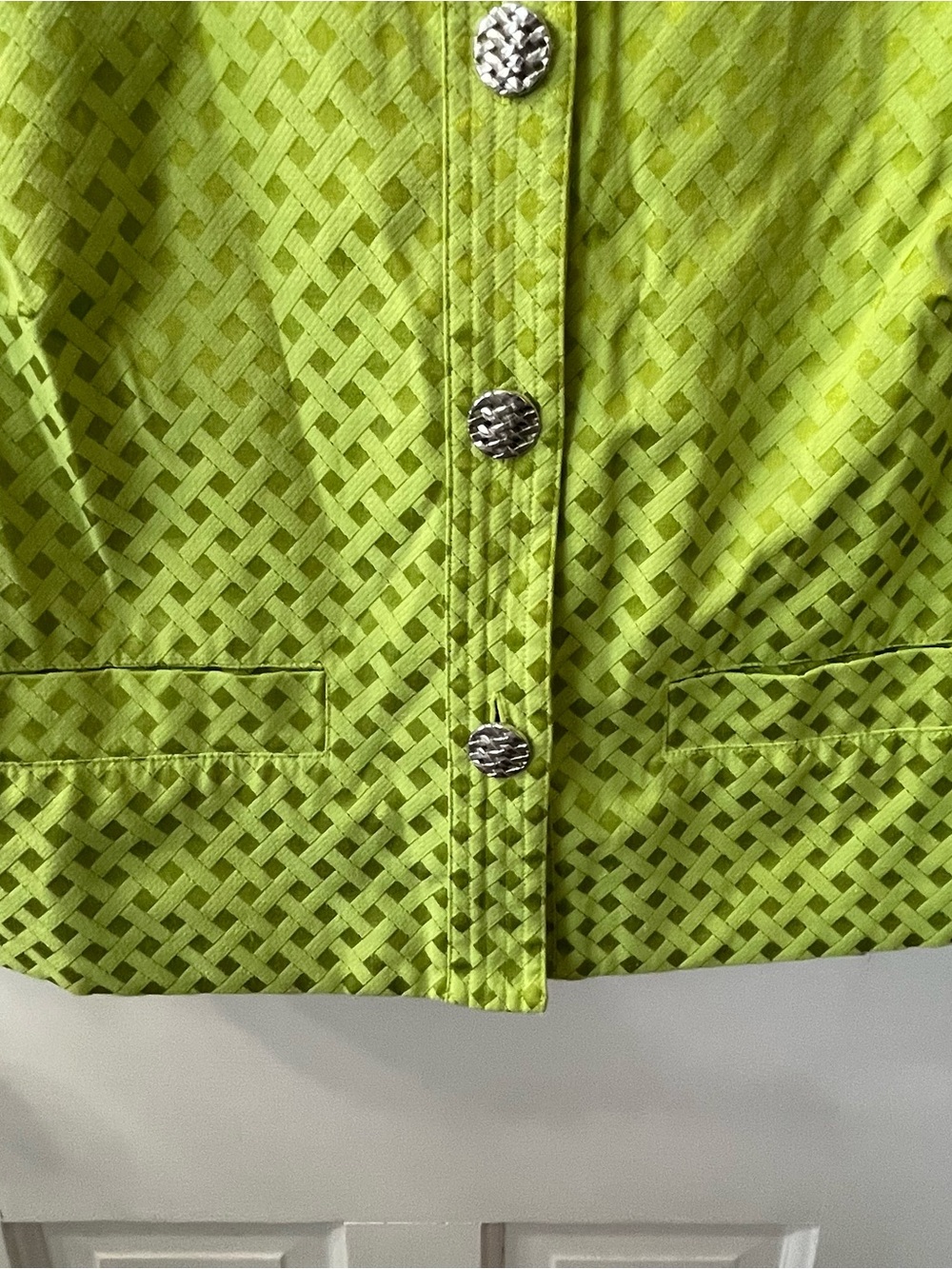 Laura Ashley Bright Lime Green Textured Cropped Jacket with Decorative Buttons - Picture 3 of 6